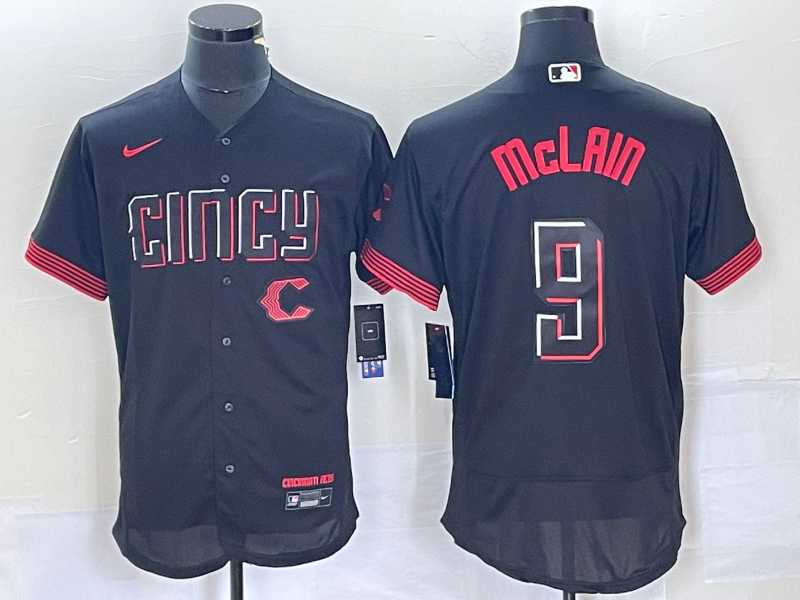 Men%27s Cincinnati Reds #9 Matt McLain Black 2023 City Connect Flex Base Stitched Jersey1